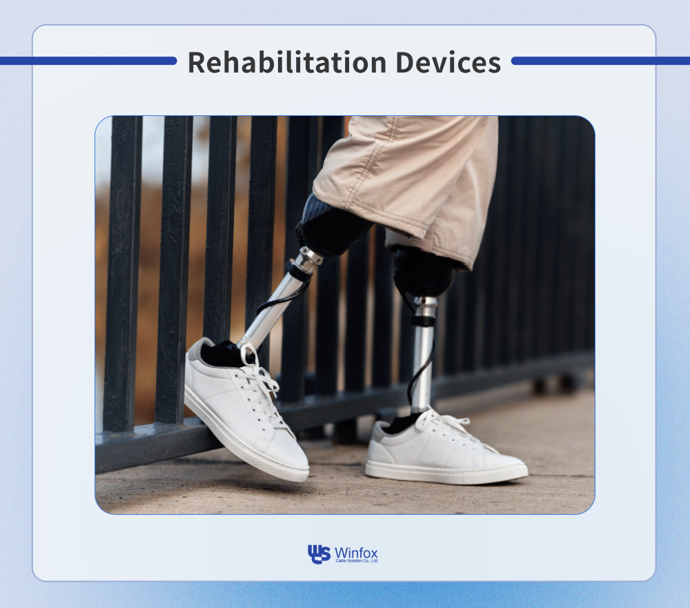 An example picture shows the application of medical cables for rehabilitation device uses.
